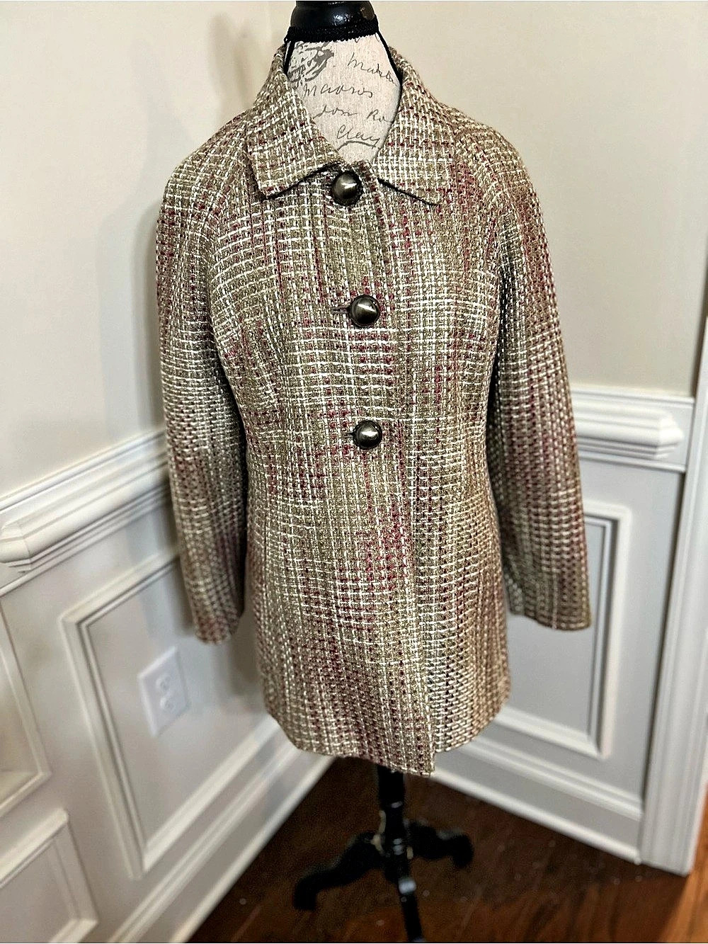 Josephine Tweed Checkered Jacket in Beige & Pink Size 12P